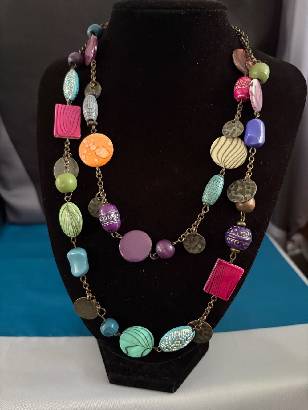 Colorful Multi-Bead Statement Necklace - Purple, Turquoise, Pink & Orange